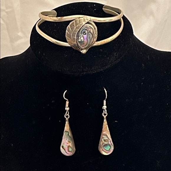 Alpaca Mexico Jewelry - Silver Abalone Bracelet & Matching Earrings
